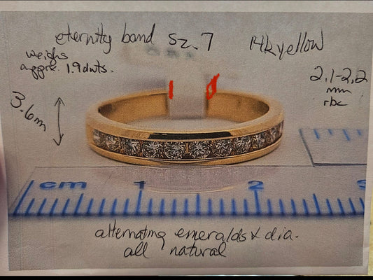 14k yellow gold diamond and emerald band