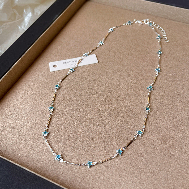 Light blue crystal station necklace