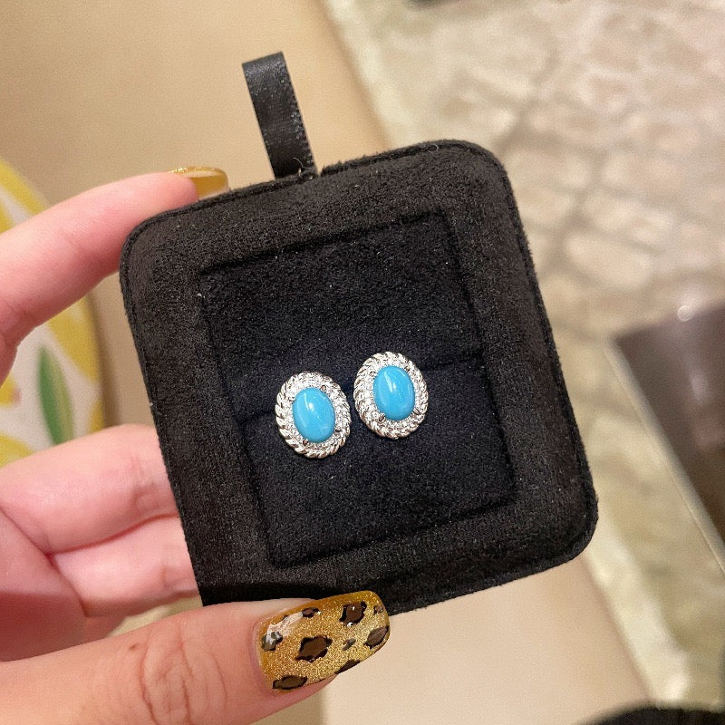 Synthetic turquoise cubic zirconia earrings