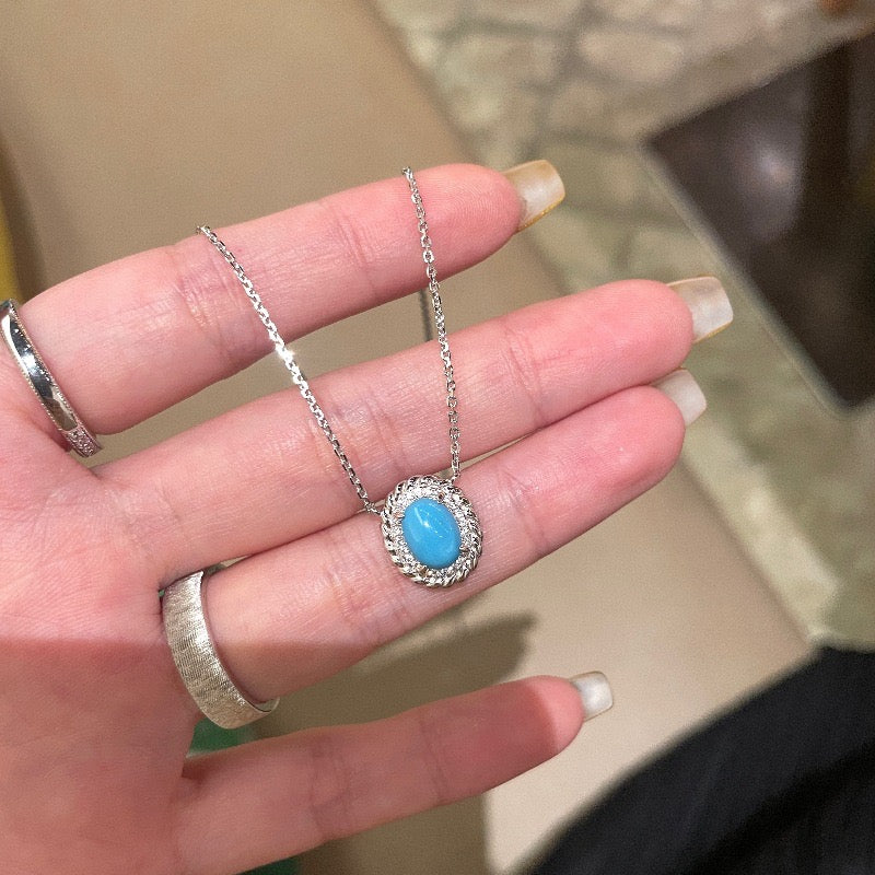 Synthetic turquoise cubic zirconia pendant necklace