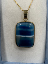 Load image into Gallery viewer, Blue Lacy agate pendant with chain
