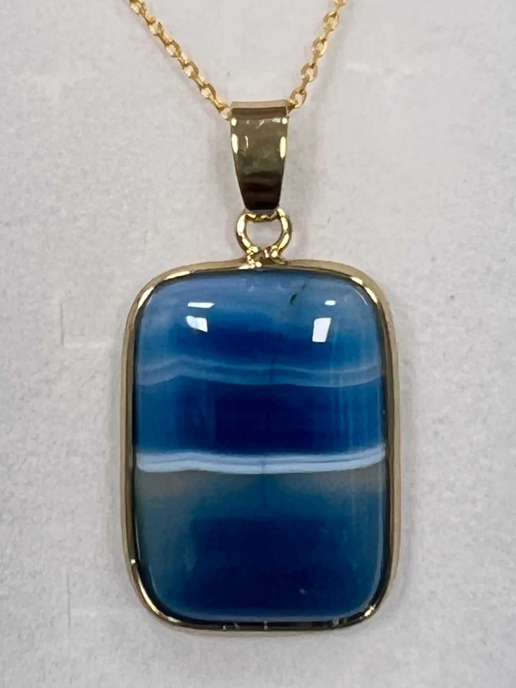 Blue Lacy agate pendant with chain