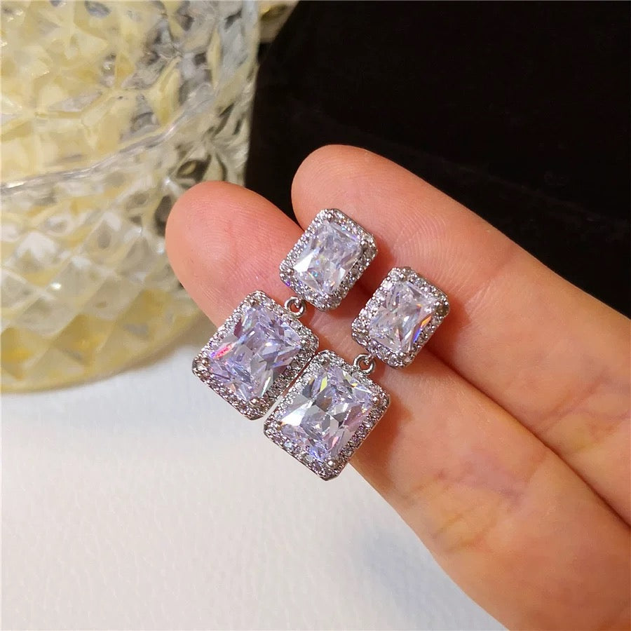 Double radiant cut cubic zirconia earrings