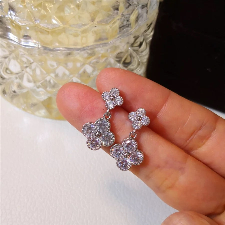 Cubic zirconia Four leaf clover earrings