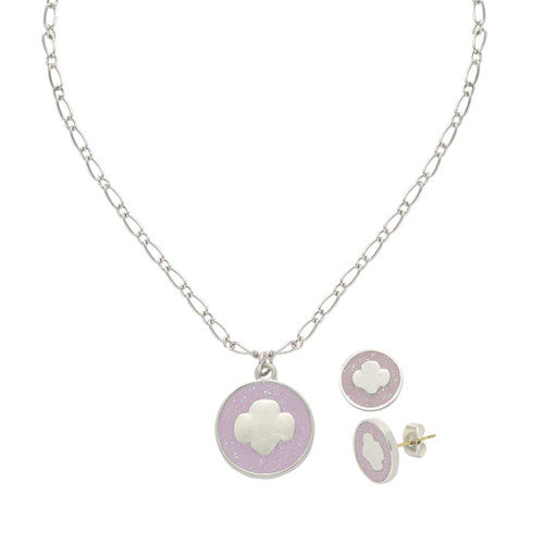 Cadette, Senior, Ambassador Glitter Trefoil Earrings and Necklace Set