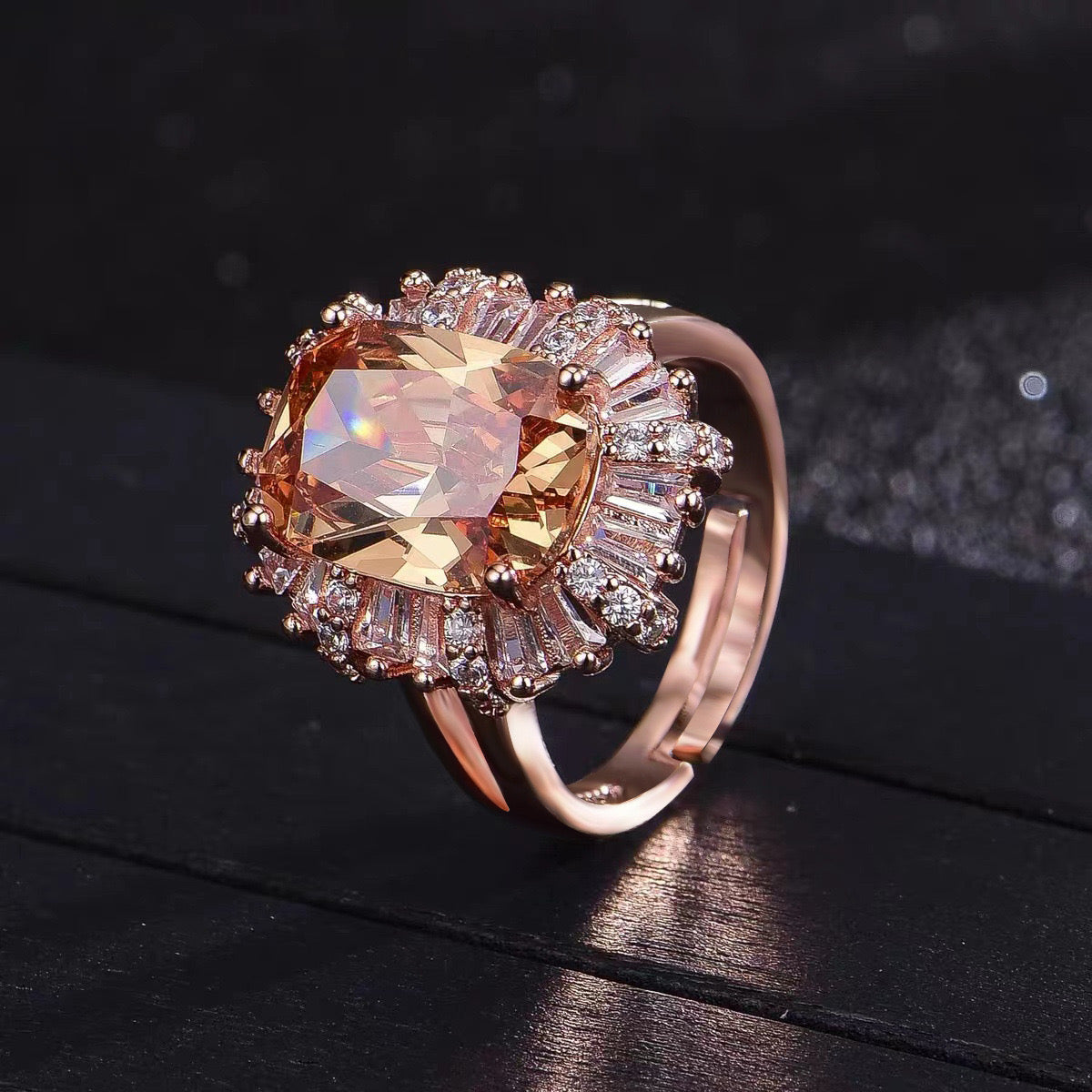 Champagne cubic zirconia 18k rose gold plated ring