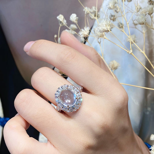 Cat’s eye clear chalcedony cz 18k plated ring