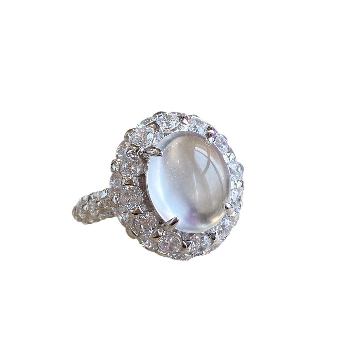 Cat’s eye clear chalcedony cz 18k plated ring