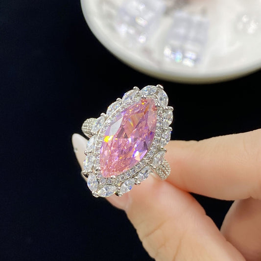 Pink marquise cubic zirconia 18k gold plated ring