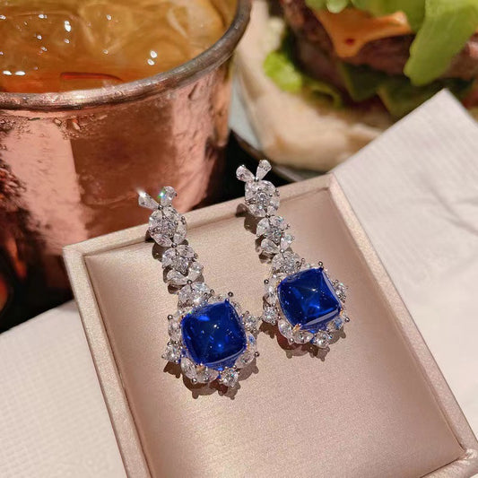 Blue crystal cubic zirconia ring , earring , pendant set