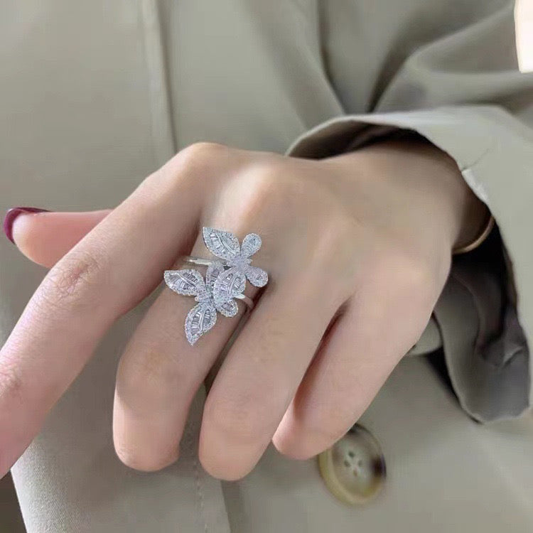 Double butterfly ring set with cubic zirconia 18k gold plated