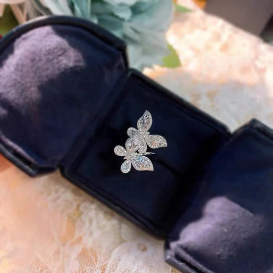 Double butterfly ring set with cubic zirconia 18k gold plated