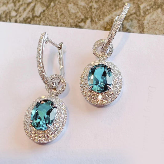 Double halo blue crystal cubic zirconia triple wear earring, earring jacket and pendant