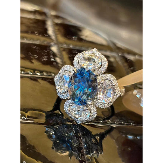 Swiss blue crystal cubic zirconia white gold plated ring