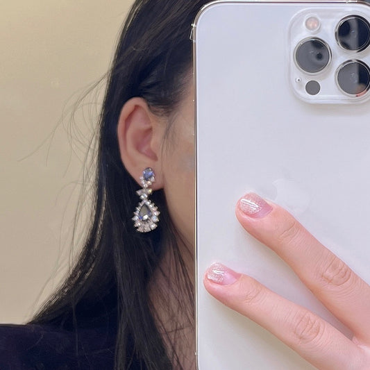 Tear drop cubic zirconia white gold plated earrings