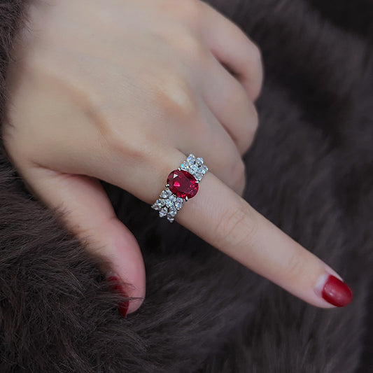 Oval synthetic ruby cubic zirconia ring