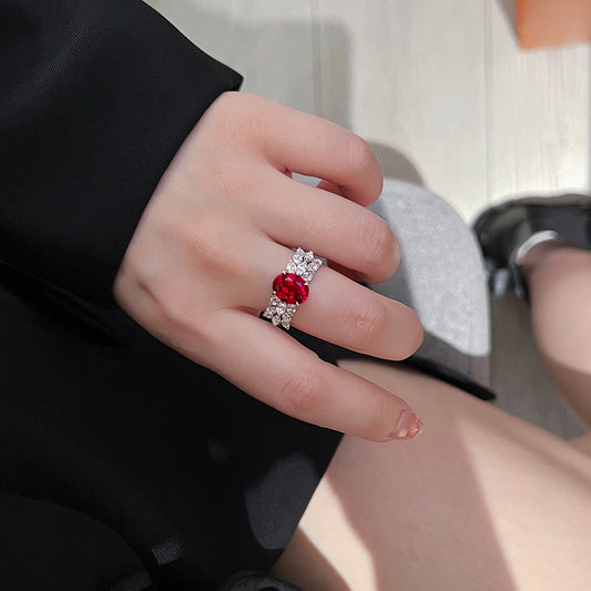Oval synthetic ruby cubic zirconia ring