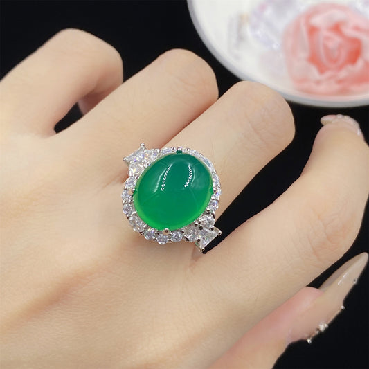 Chalcedony cubic zirconia white gold plated ring