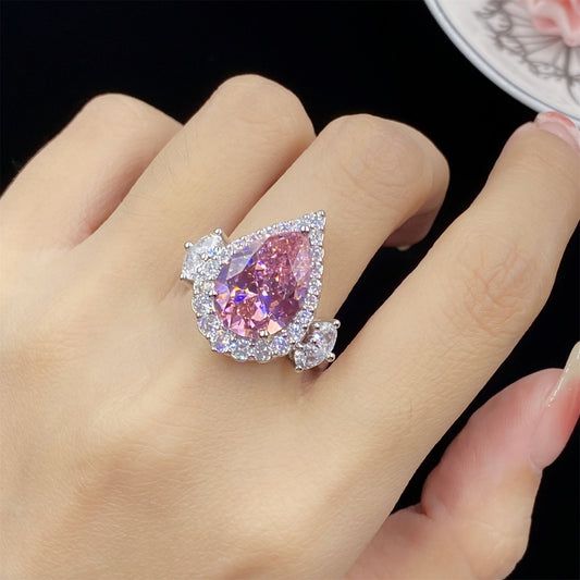 Pink crystal cubic zirconia ring
