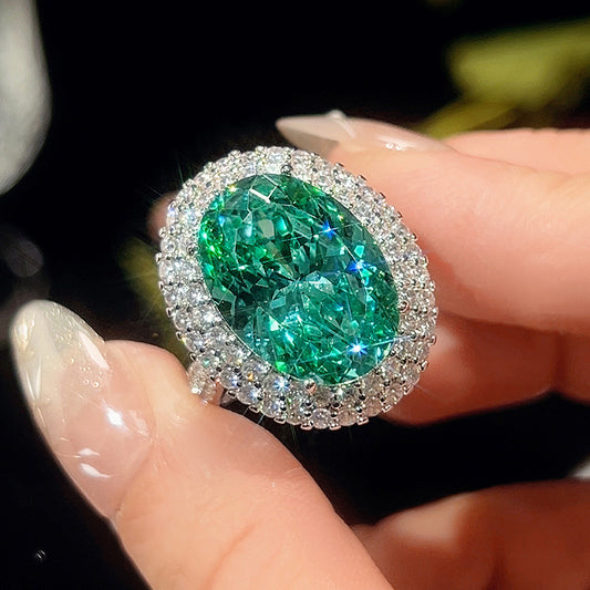 Green crystal double halo cubic zirconia white gold plated ring only