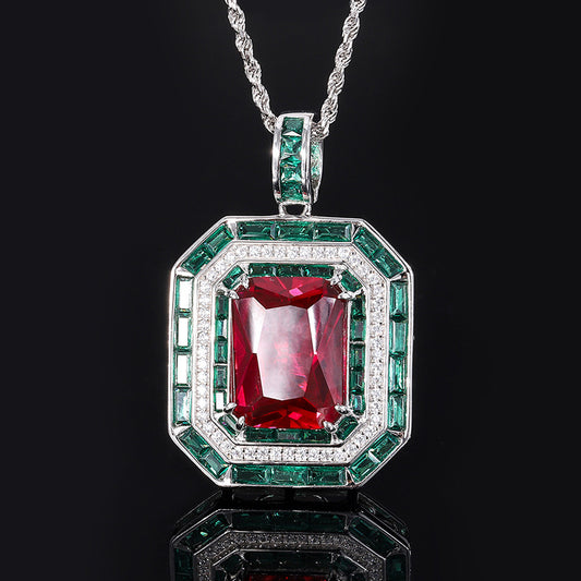 Imitation Ruby and emerald pendant with wheat style chain