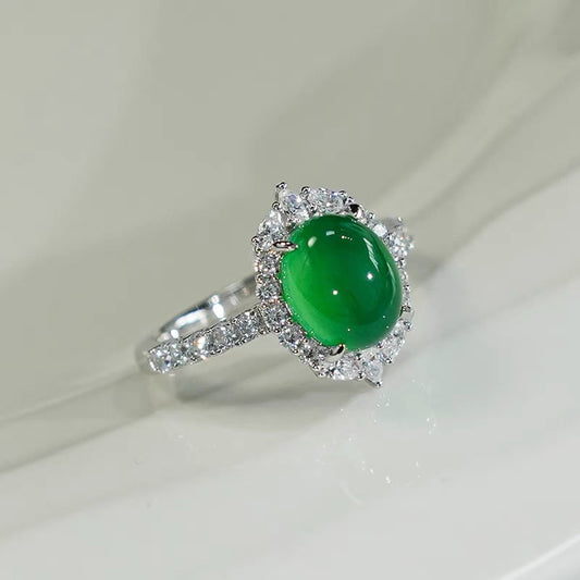 Green chalcedony cubic zirconia white gold plated Ring