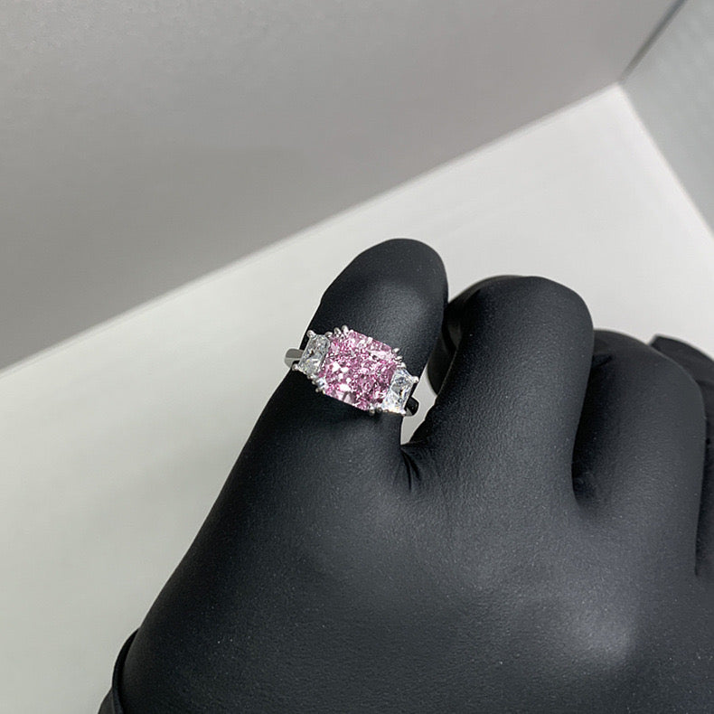 Princess cut pink crystal and emerald cut sigh