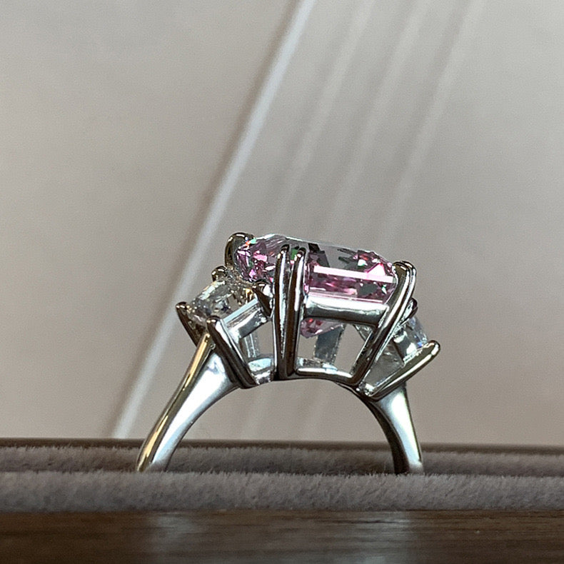Princess cut pink crystal and emerald cut sigh