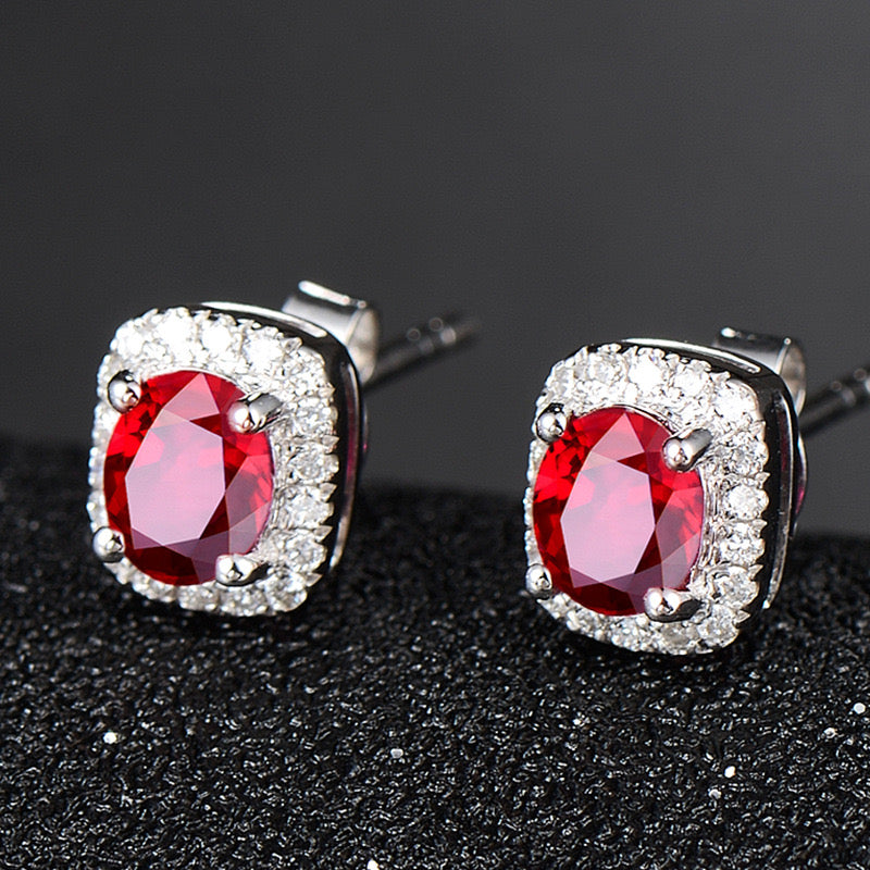 Synthetic Ruby cubic zirconia earrings