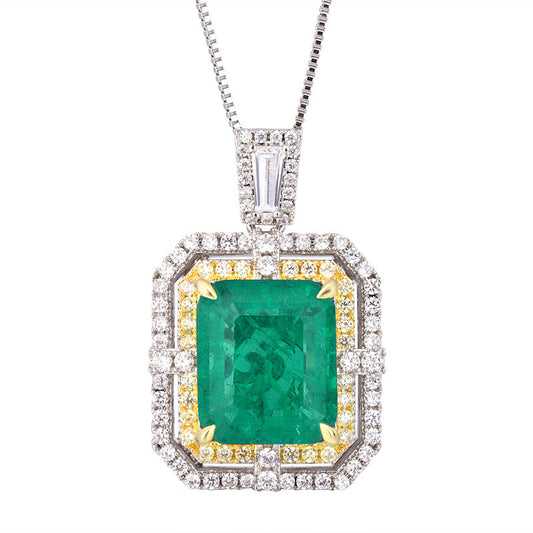Synthetic Emerald cubic zirconia pendant with box chain
