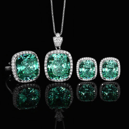 Teal green cubic zirconia earrings rhodium plated ( earrings only)