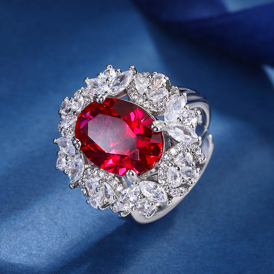 Synthetic Ruby cubic zirconia rhodium plated ring