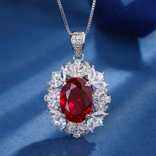 Synthetic Ruby cubic zirconia rhodium plated pendant and chain ( pendant and chain only )