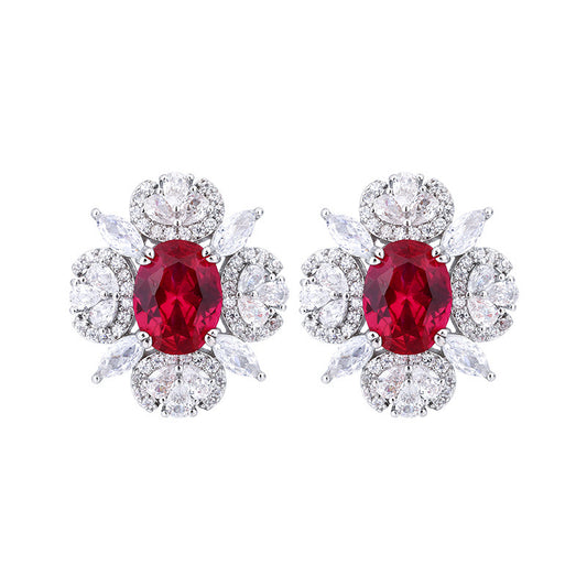 Synthetic Ruby earrings rhodium plated