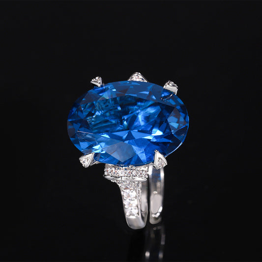 Synthetic blue spinel cubic zirconia ring