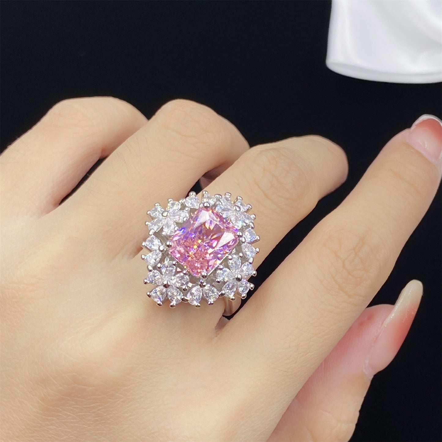 Pink ice cubic zirconia ring