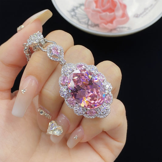 Pink ice cubic zirconia rhodium pendant