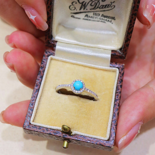 Sterling silver halo cubic zirconia synthetic turquoise ring