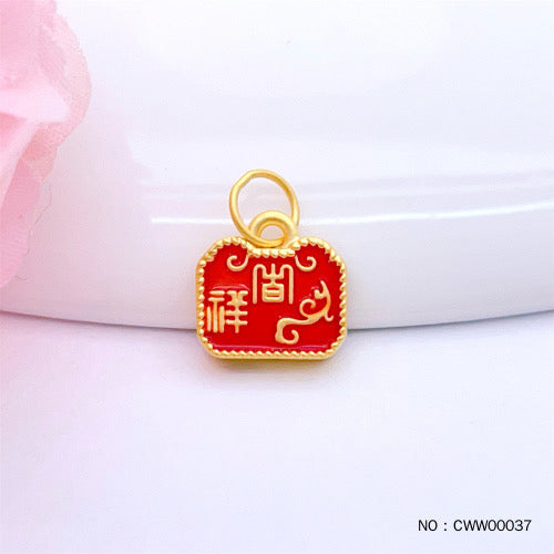 Cyanide-free micro-hard gold 5D hollow double-sided enamel auspicious Ruyi square card bracelet pendant