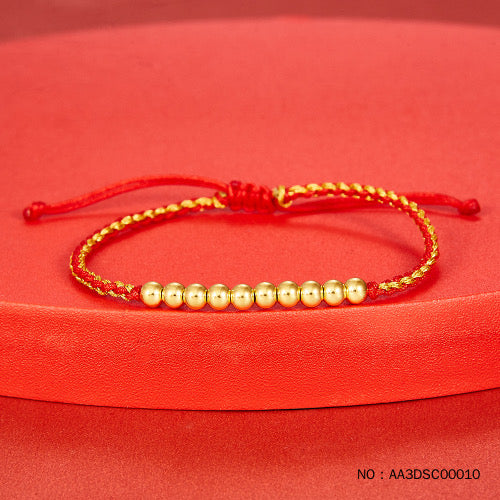 3D hard gold perfect light beads (about 4mm) lucky red rope adjustable finished bracelet