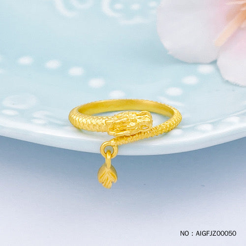 Pure gold Ancient method of solid mouth-fixed dragon year zodiac dragon swinging tail universe female ring