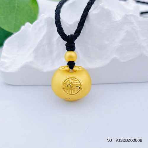 3D hard gold hollow double-sided blessing lock bag, small gold lump lanyard pendant, small fat fortune and peace lock pendant, gold lump finished necklace (including beads)