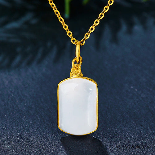 5G gold inlaid jade auspicious brand natural Hetian jade white jade square pendant (excluding chain