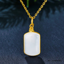 Load image into Gallery viewer, 5G gold inlaid jade auspicious brand natural Hetian jade white jade square pendant (excluding chain
