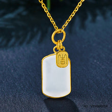 Load image into Gallery viewer, 5G gold inlaid jade auspicious brand natural Hetian jade white jade square pendant (excluding chain
