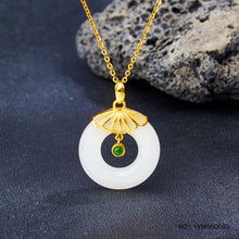 Load image into Gallery viewer, 5G gold gold inlaid jade natural Hetian jade white jade safety buckle pendant (chain not included)

