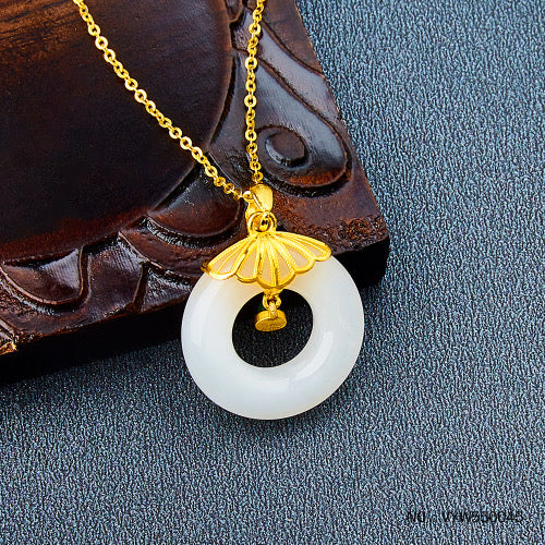 5G gold gold inlaid jade natural Hetian jade white jade safety buckle pendant (chain not included)