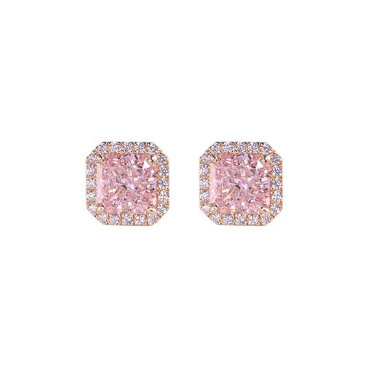 Square Pink cubic zirconia rose gold plated halo stud