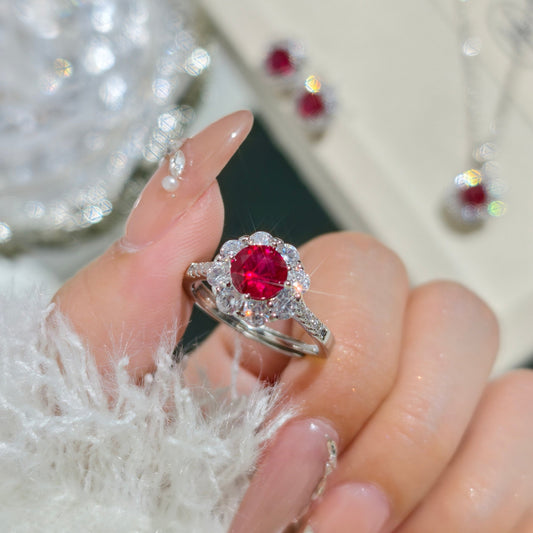 1 carat round synthetic Ruby halo cubic zirconia ring