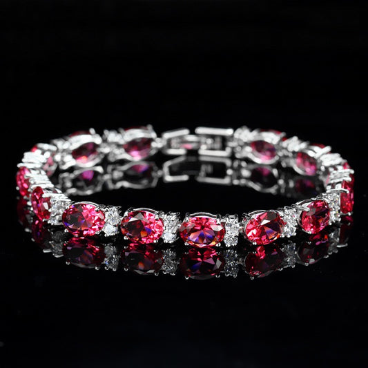 Oval color cubic zirconia tennis bracelet with extension